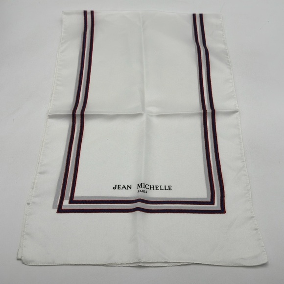 Jean Michelle Paris White Navy Red Striped  Scarf 42 X 13 Inches. - Picture 1 of 6